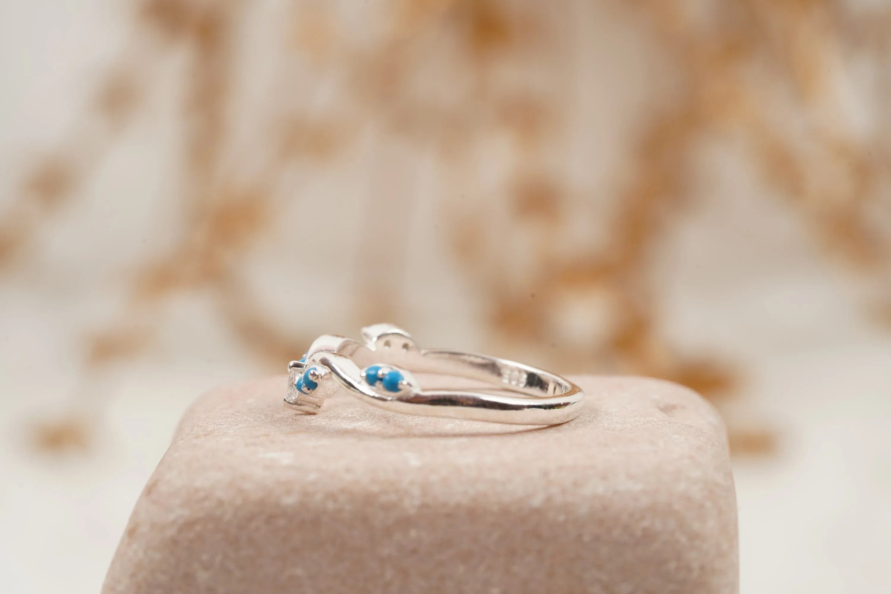Turquoise Half Eternity Sterling Silver Wedding Band - Gigiscc