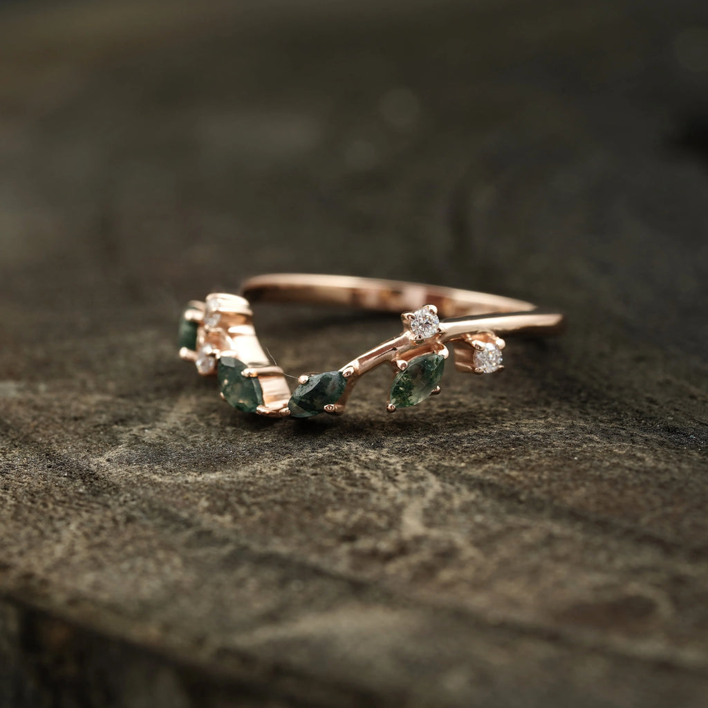 Natural Moss Agate Open Wedding Band - Gigiscc
