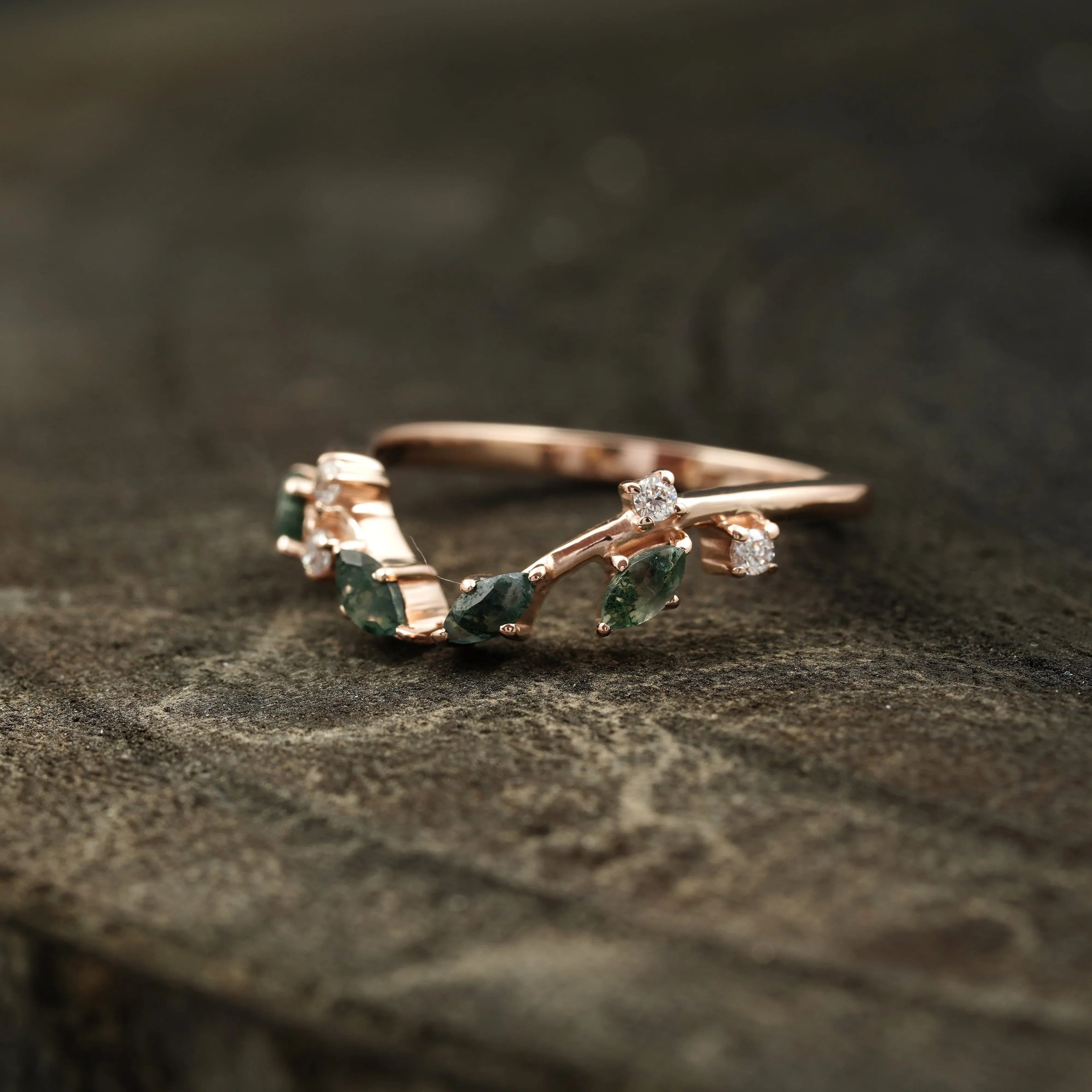 Natural Moss Agate Open Wedding Band - Gigiscc