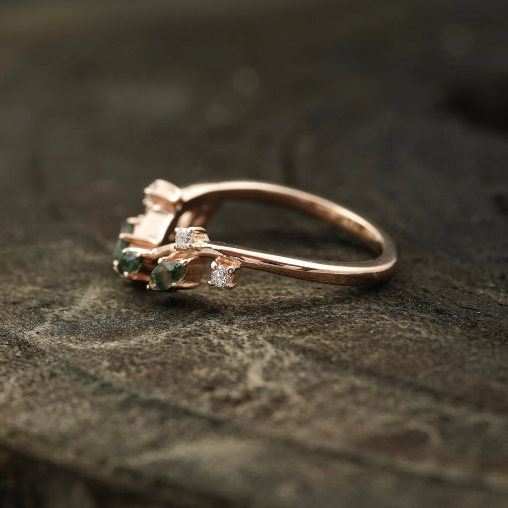 Natural Moss Agate Open Wedding Band - Gigiscc