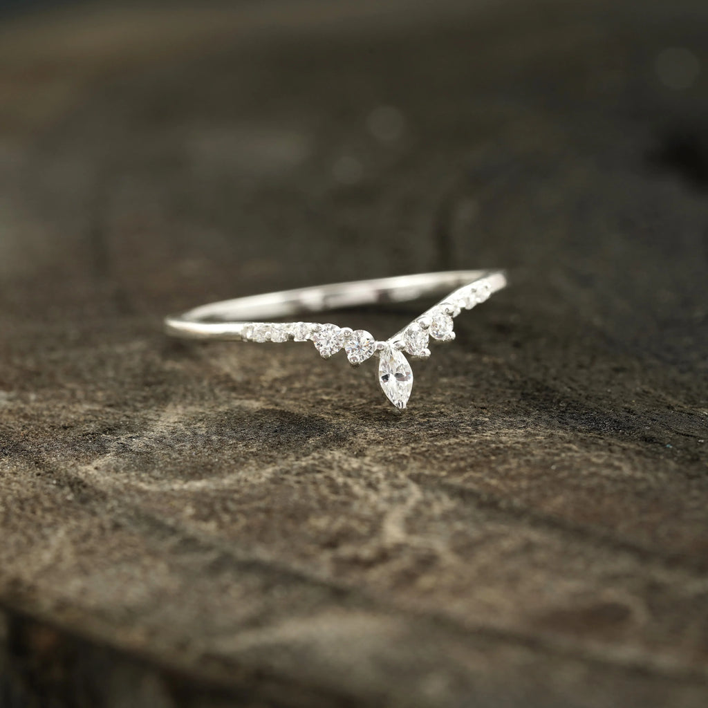 Marquise Diamond Wedding Band Sterling Silver - Gigiscc