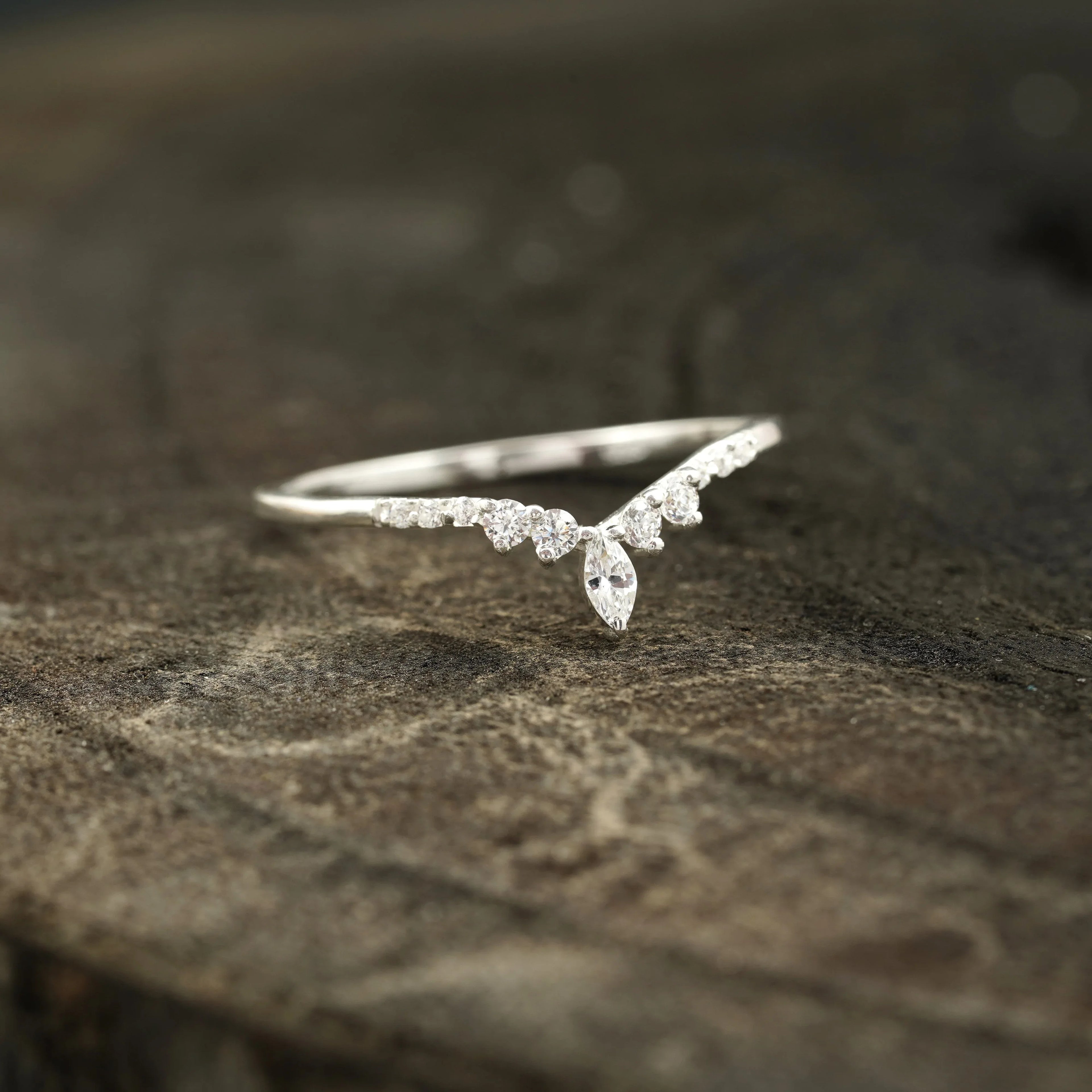 Marquise Diamond Wedding Band Sterling Silver - Gigiscc