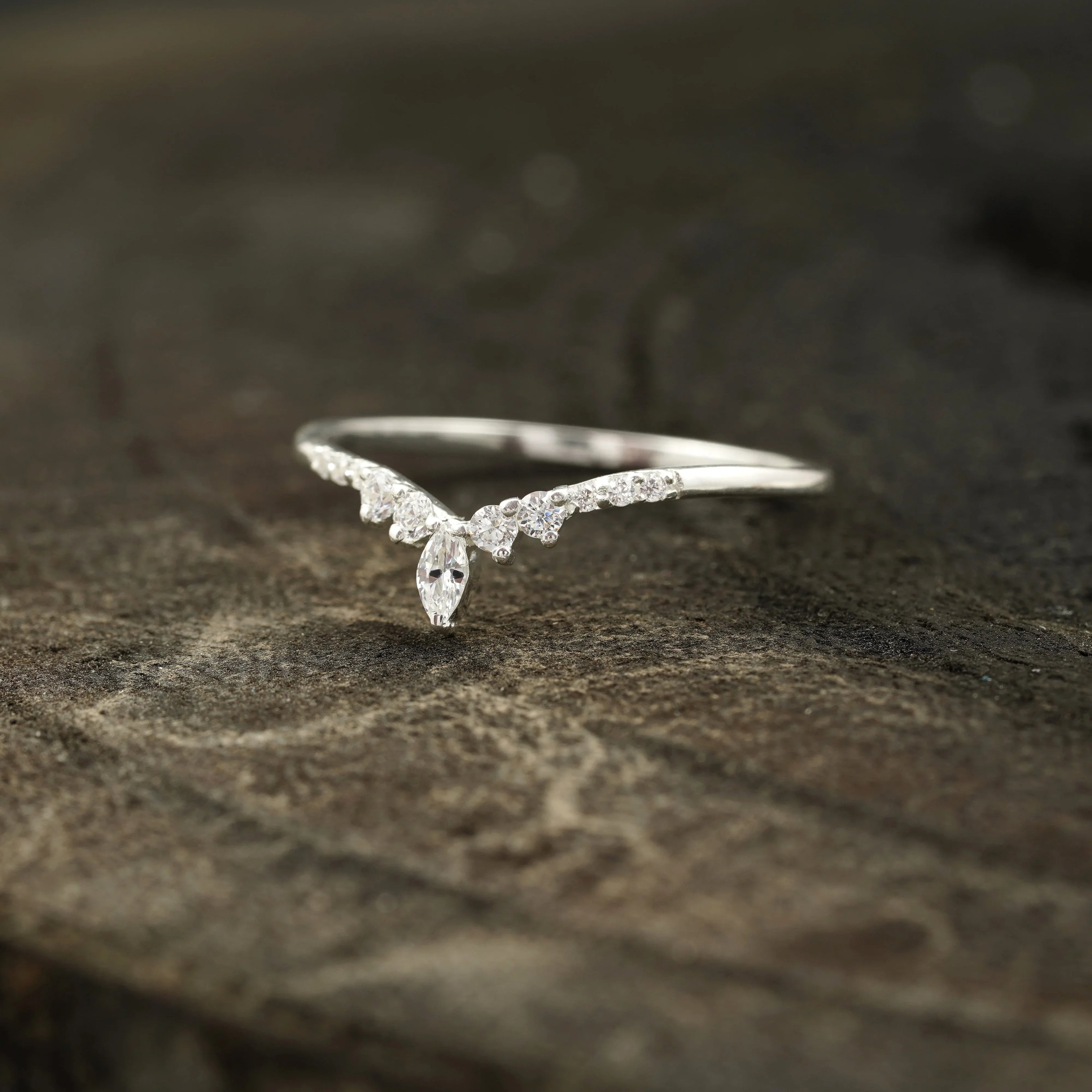 Marquise Diamond Wedding Band Sterling Silver - Gigiscc