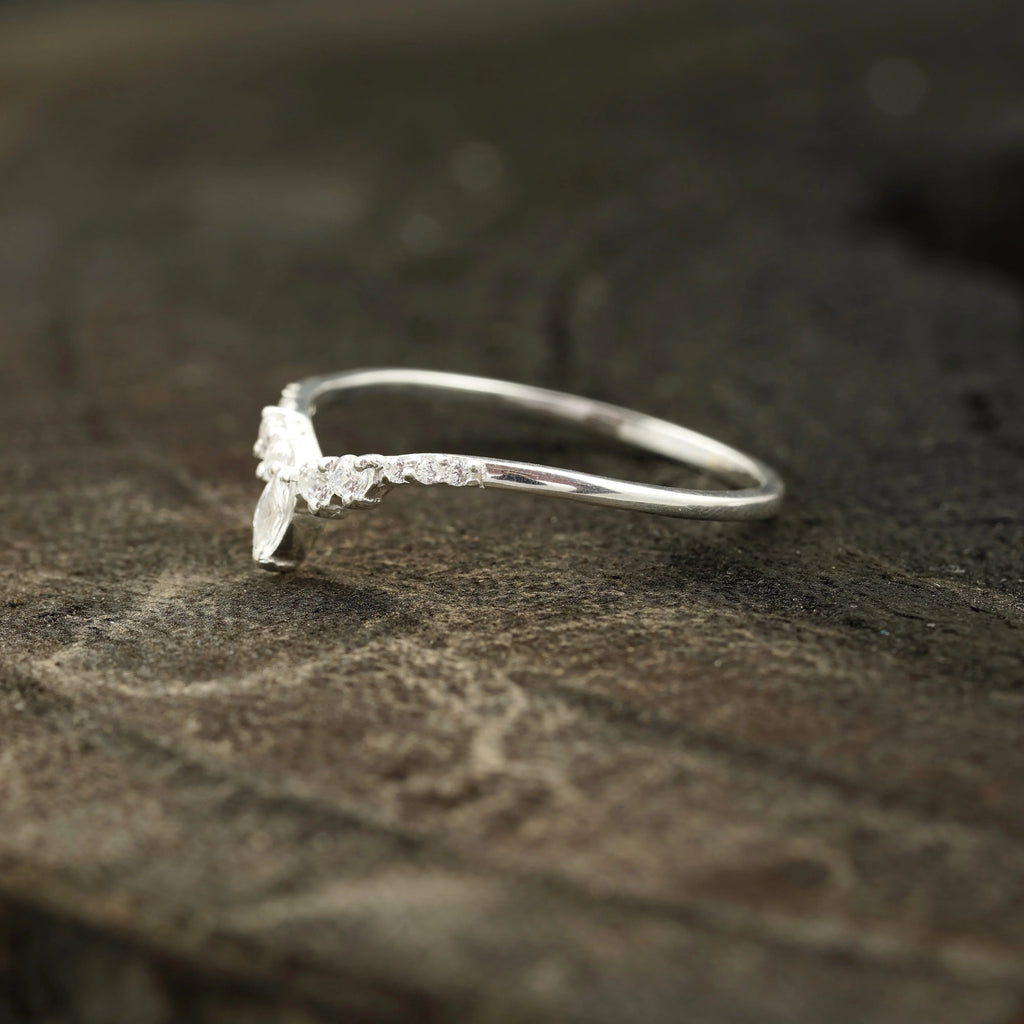 Marquise Diamond Wedding Band Sterling Silver - Gigiscc