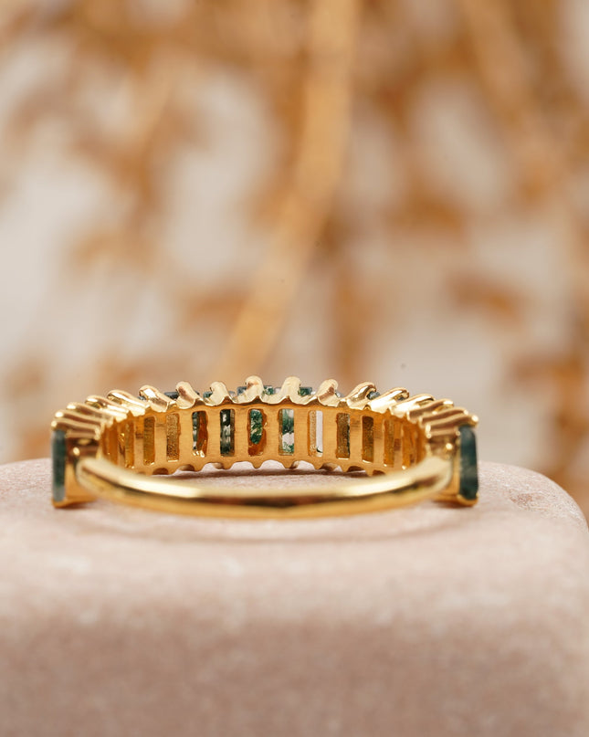 Baguette Cut Moss Agate Stone Wedding Band