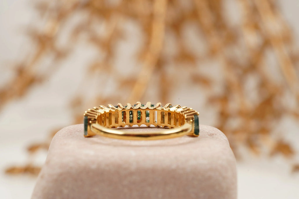 Baguette Cut Moss Agate Stone Wedding Band - Gigiscc