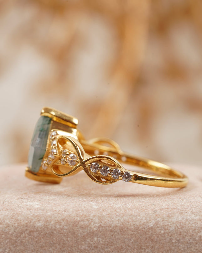 Princess cut Moss Agate engagement ring