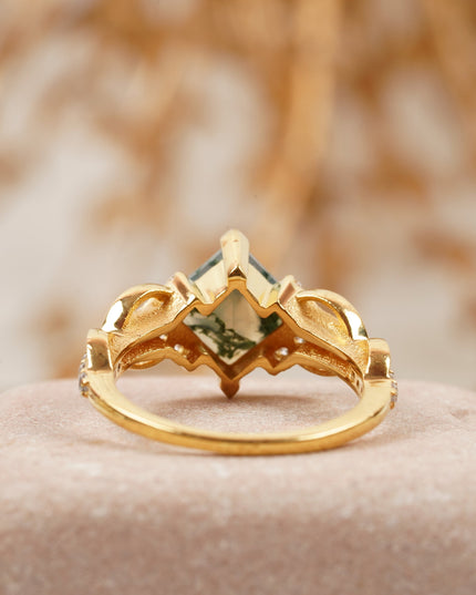 Princess cut Moss Agate engagement ring