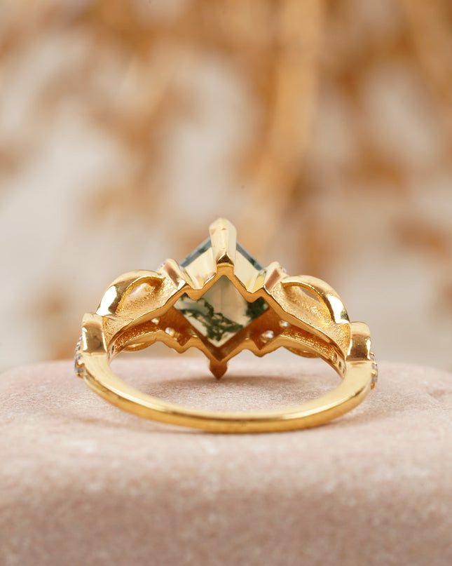 Princess cut Moss Agate engagement ring