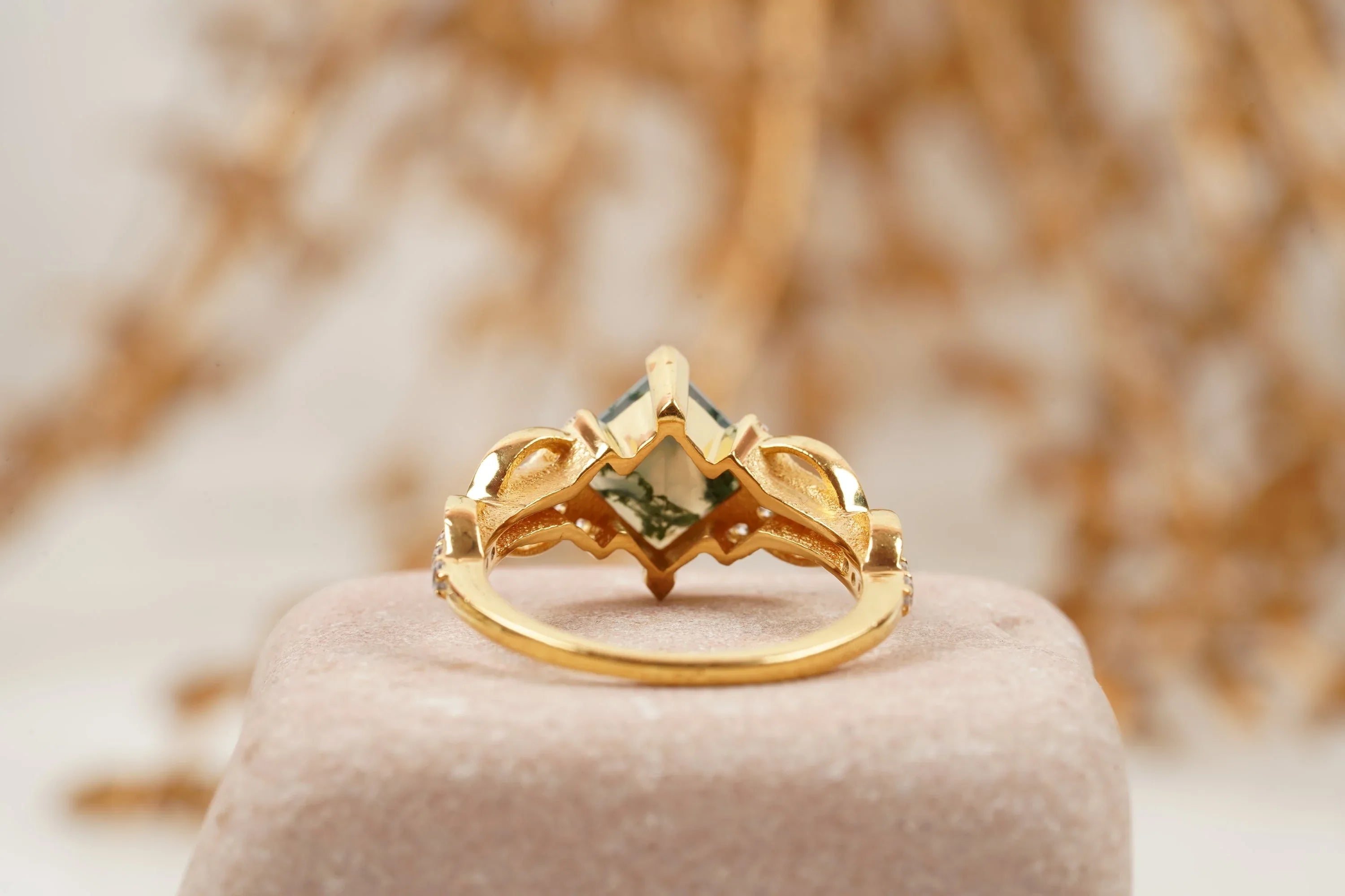 Princess cut Moss Agate engagement ring - Gigiscc