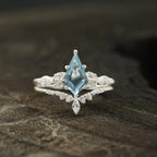 Kite Aquamarine White Gold Engagement Ring Set - Gigiscc