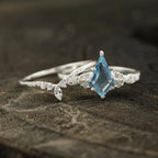 Kite Aquamarine White Gold Engagement Ring Set - Gigiscc
