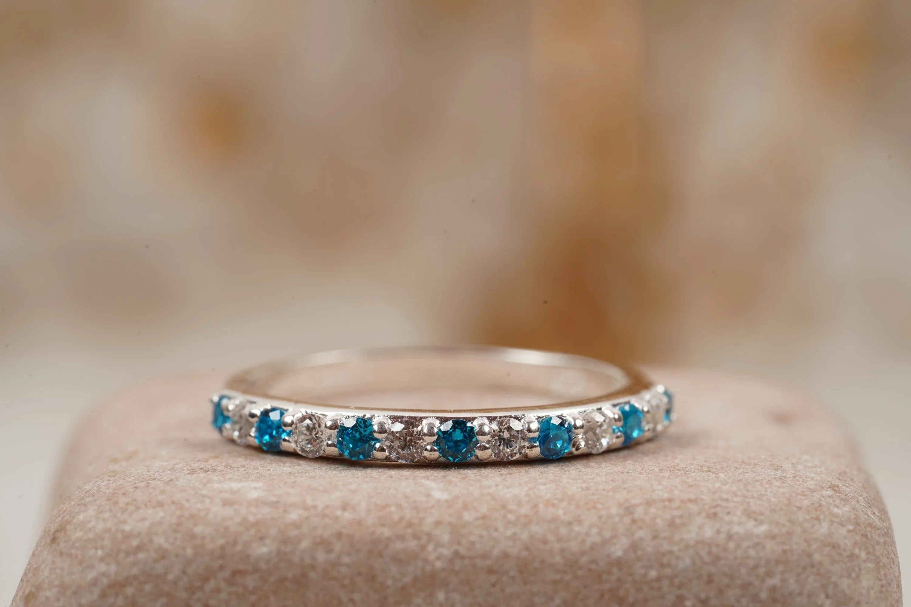 London Blue Topaz And Diamond Wedding Band 925 Sterling Silver - Gigiscc