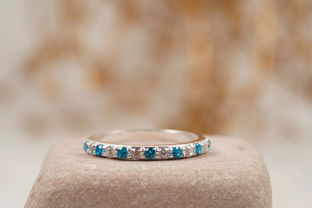 London Blue Topaz And Diamond Wedding Band 925 Sterling Silver - Gigiscc