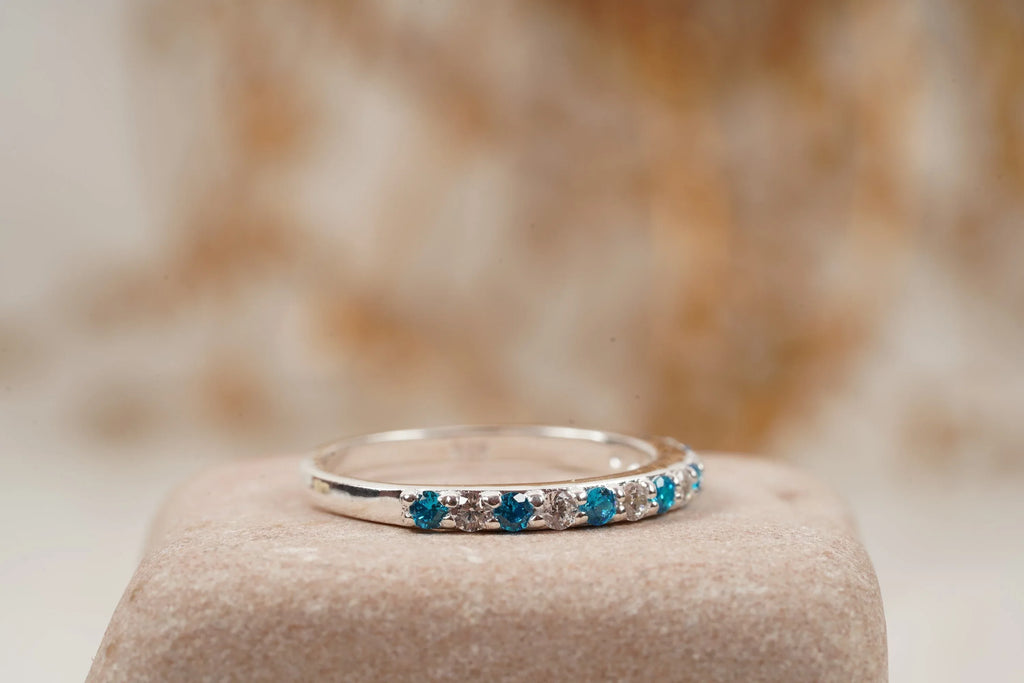 London Blue Topaz And Diamond Wedding Band 925 Sterling Silver - Gigiscc