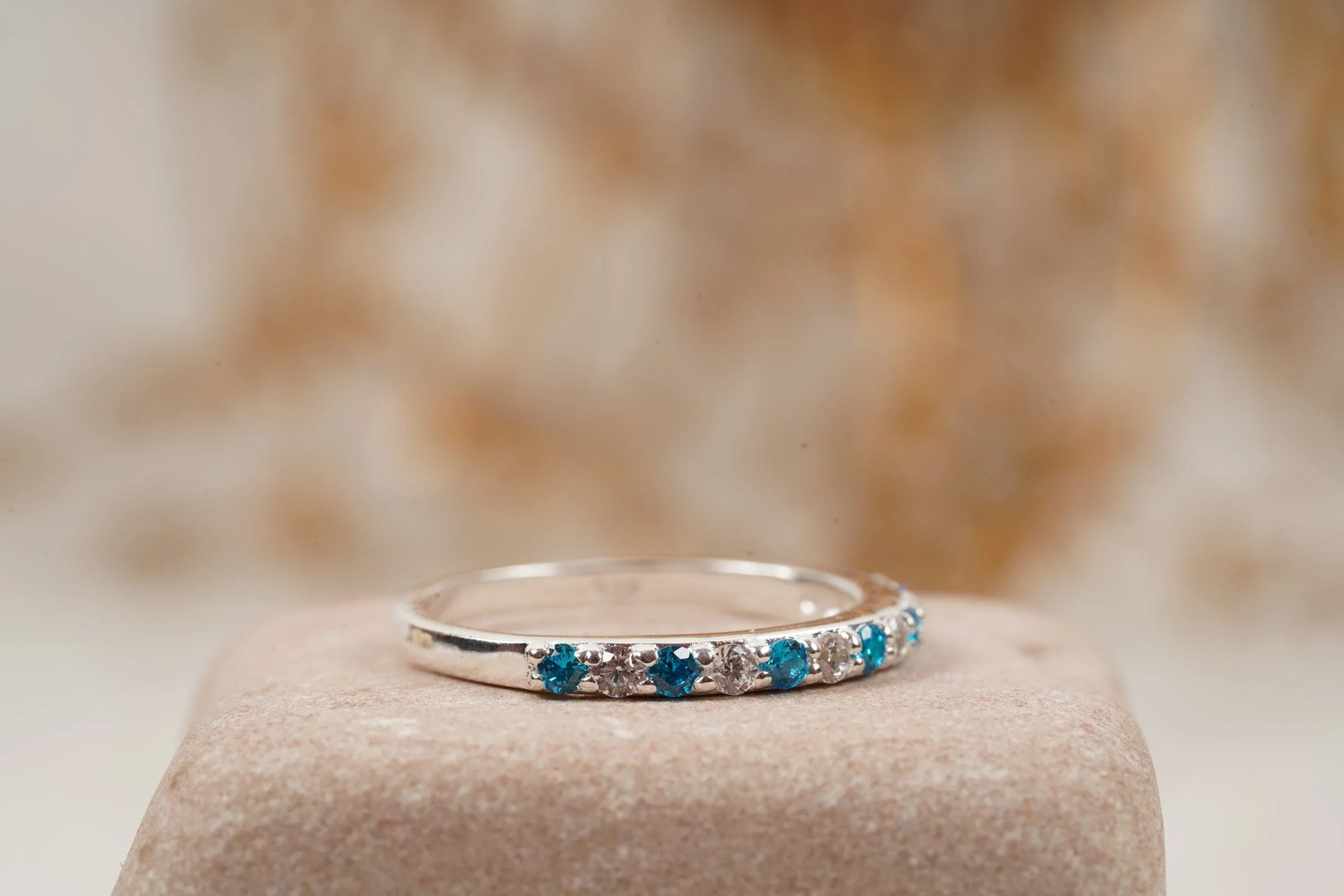London Blue Topaz And Diamond Wedding Band 925 Sterling Silver - Gigiscc