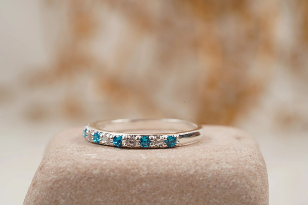London Blue Topaz And Diamond Wedding Band 925 Sterling Silver - Gigiscc