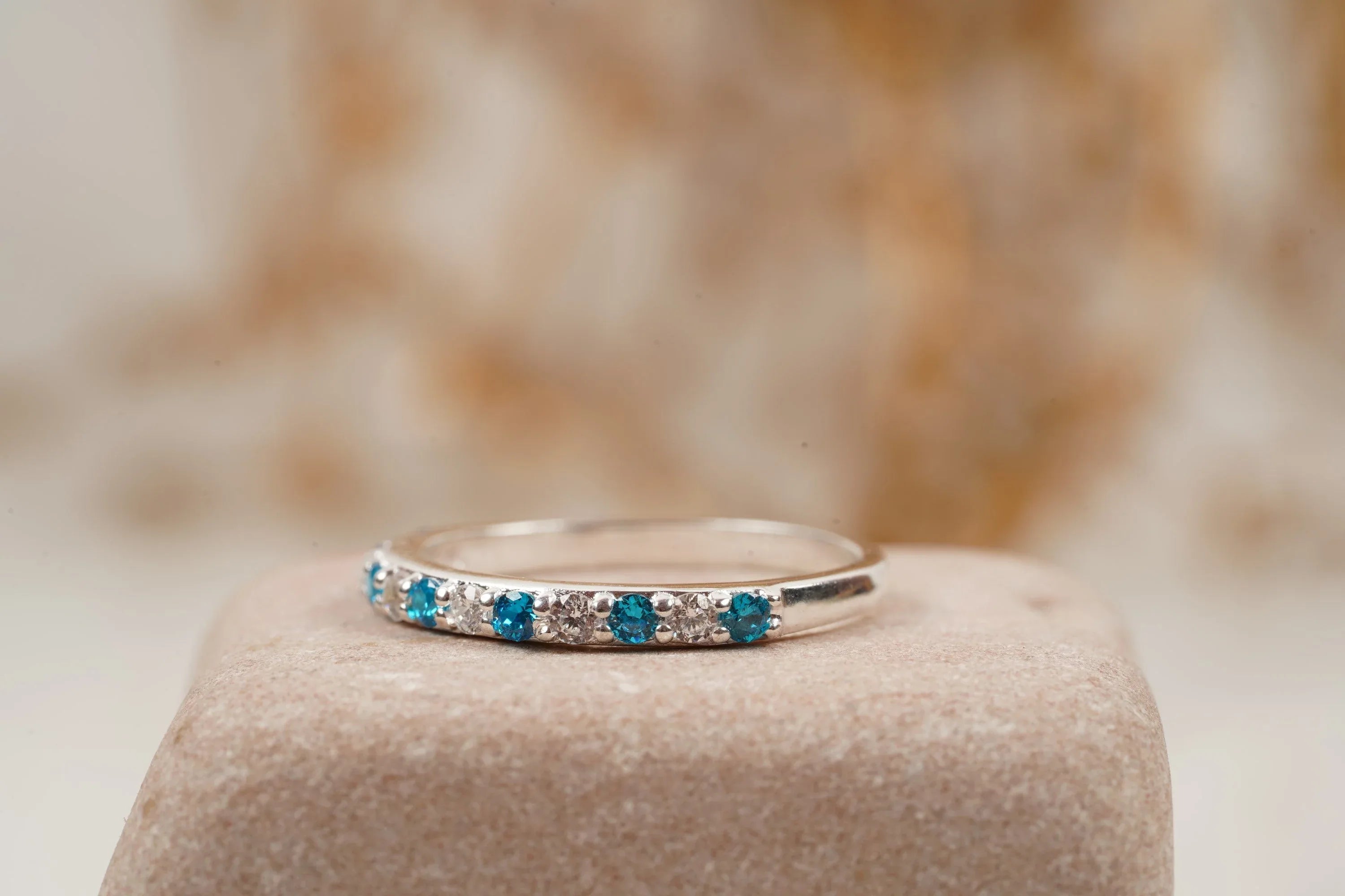 London Blue Topaz And Diamond Wedding Band 925 Sterling Silver - Gigiscc
