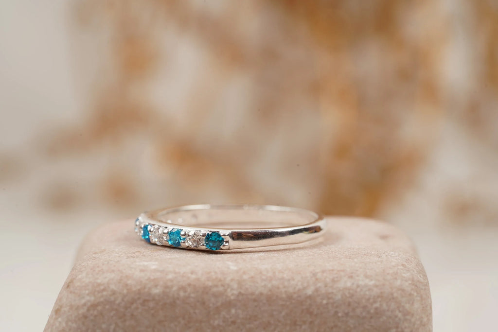 London Blue Topaz And Diamond Wedding Band 925 Sterling Silver - Gigiscc