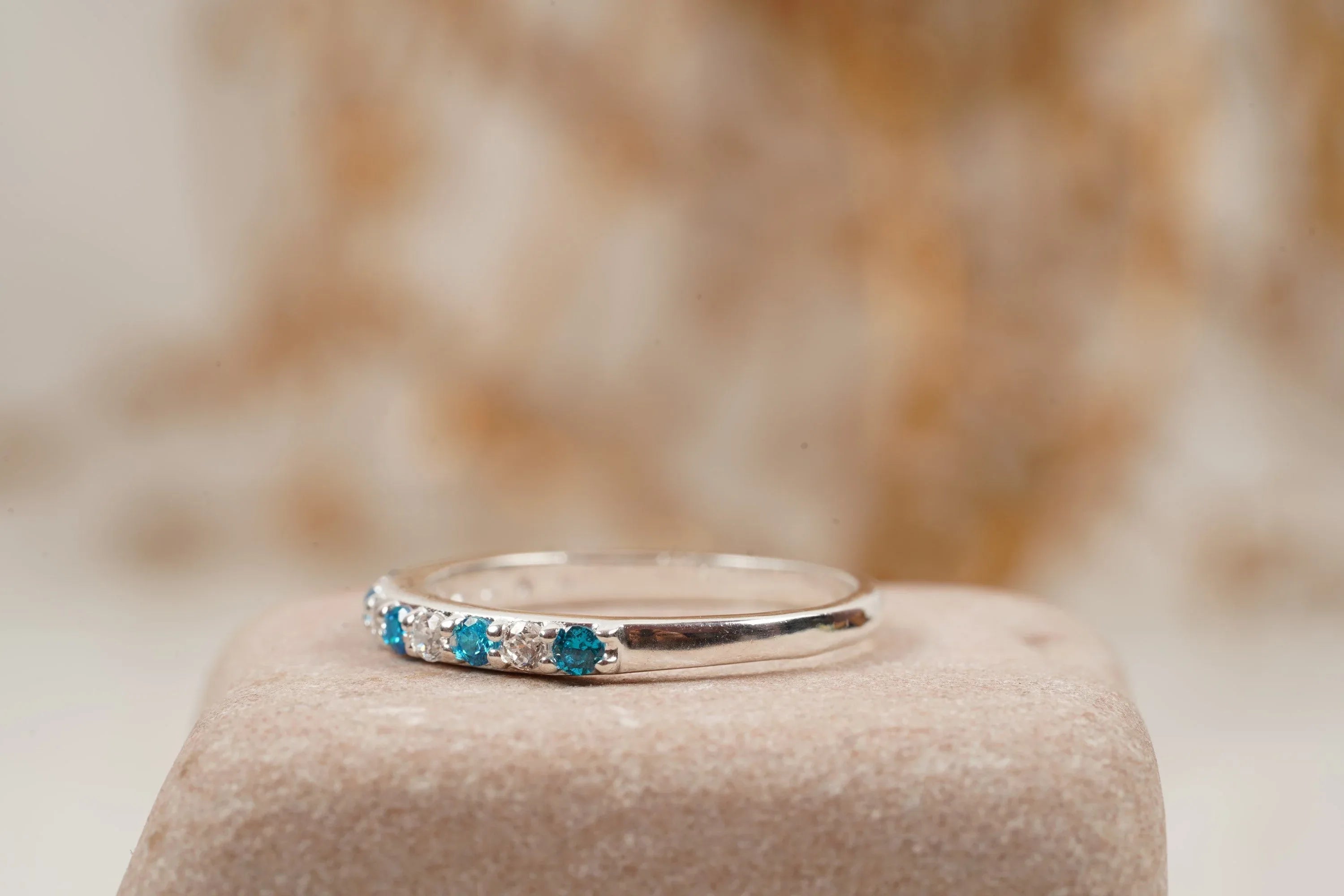 London Blue Topaz And Diamond Wedding Band 925 Sterling Silver - Gigiscc