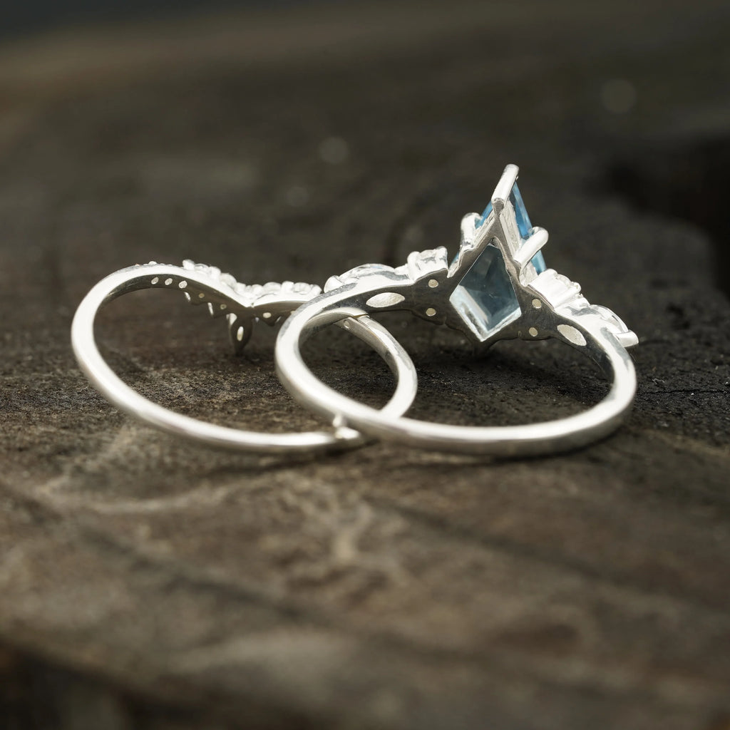 Kite Aquamarine White Gold Engagement Ring Set - Gigiscc