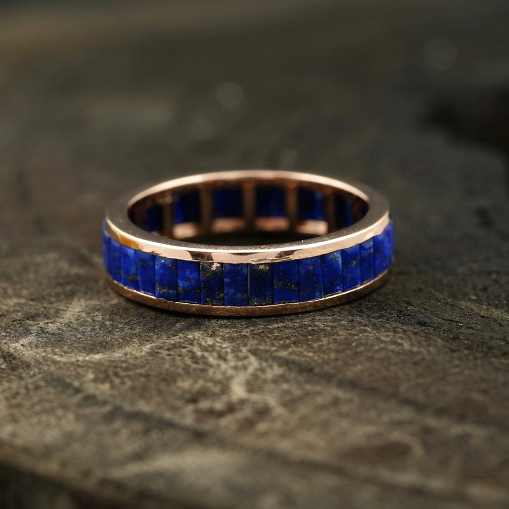 Baguette Cut Lapis lazuli Gemstone Channel Set Wedding Band - Gigiscc