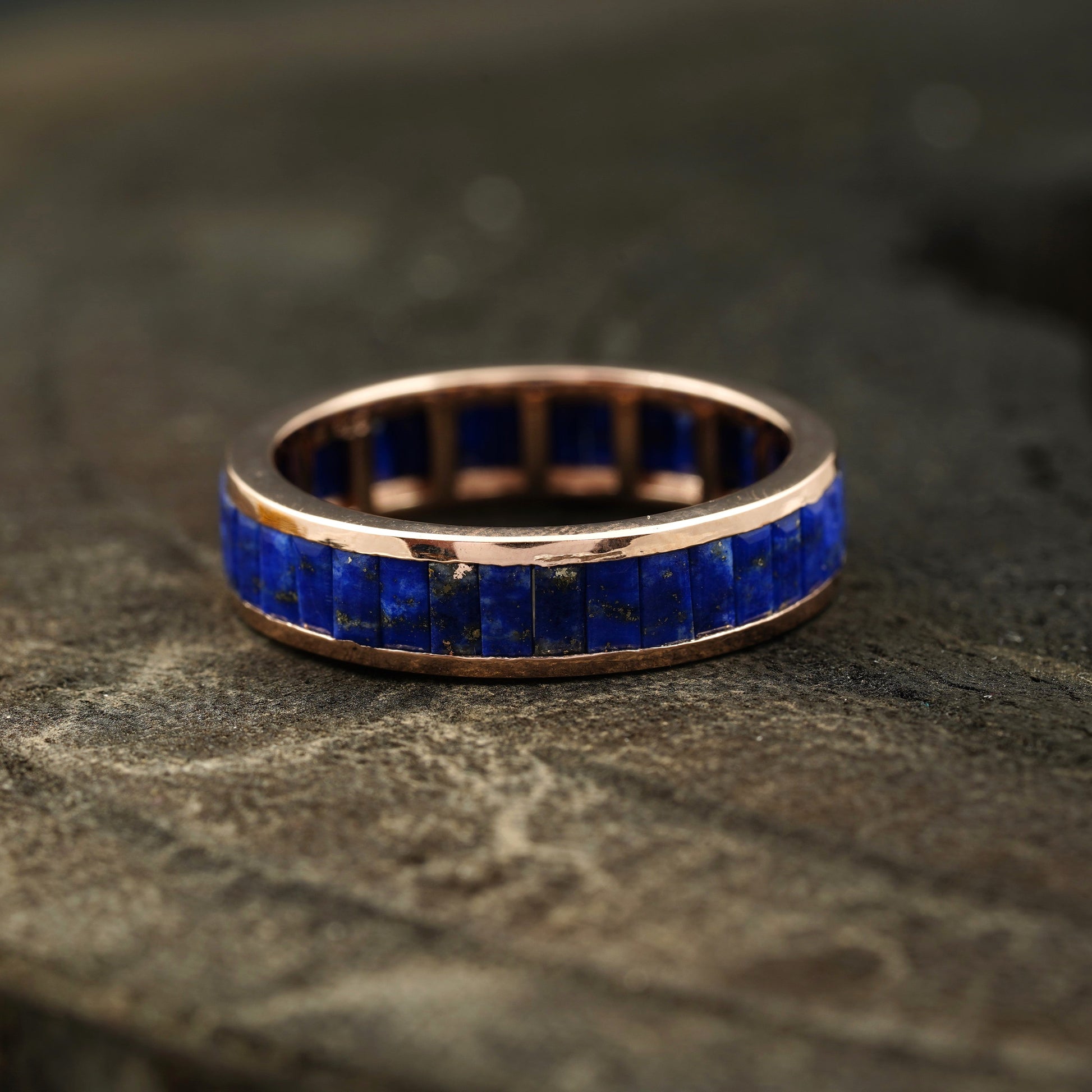 Baguette cut lapis lazuli wedding band