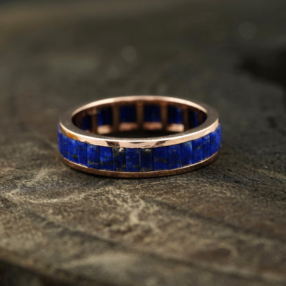 Baguette cut lapis lazuli wedding band
