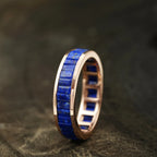 Baguette Cut Lapis lazuli Gemstone Channel Set Wedding Band - Gigiscc