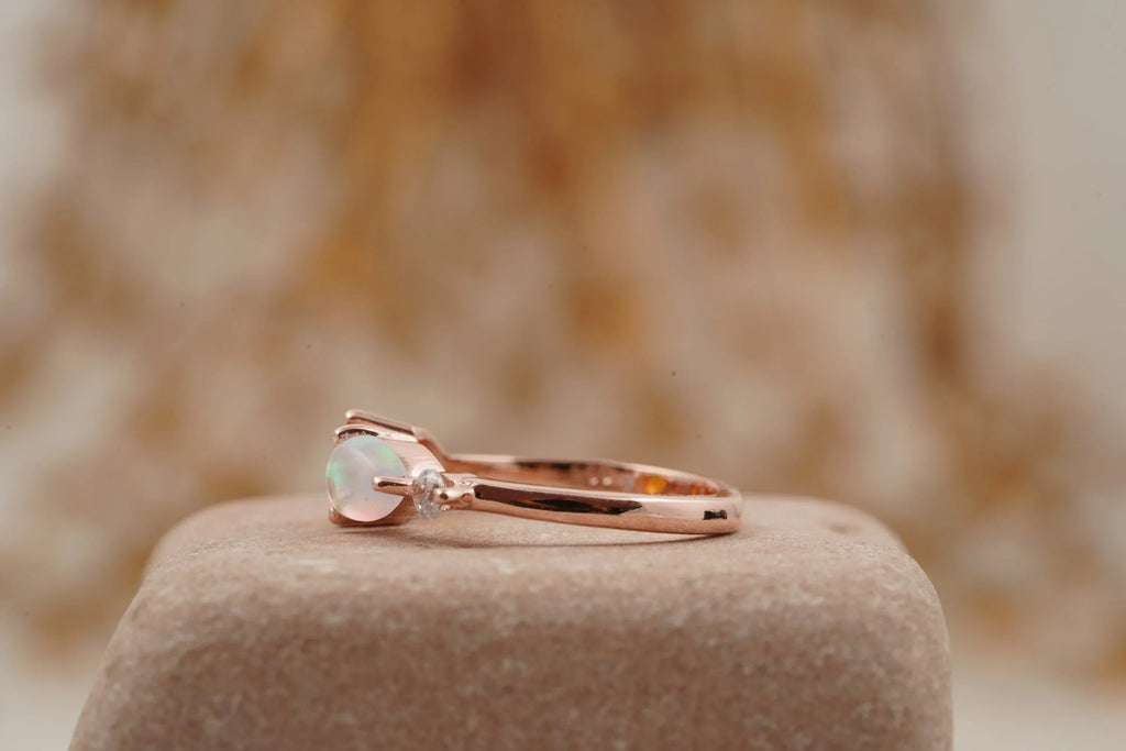 Pear Citrine Gemstone Three Stone Opal Cluster Wedding Ring - Gigiscc
