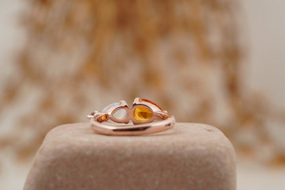 Pear Citrine Gemstone Three Stone Opal Cluster Wedding Ring