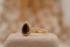 Pear Cut Red Garnet Halo Diamond Engagement Ring - Gigiscc