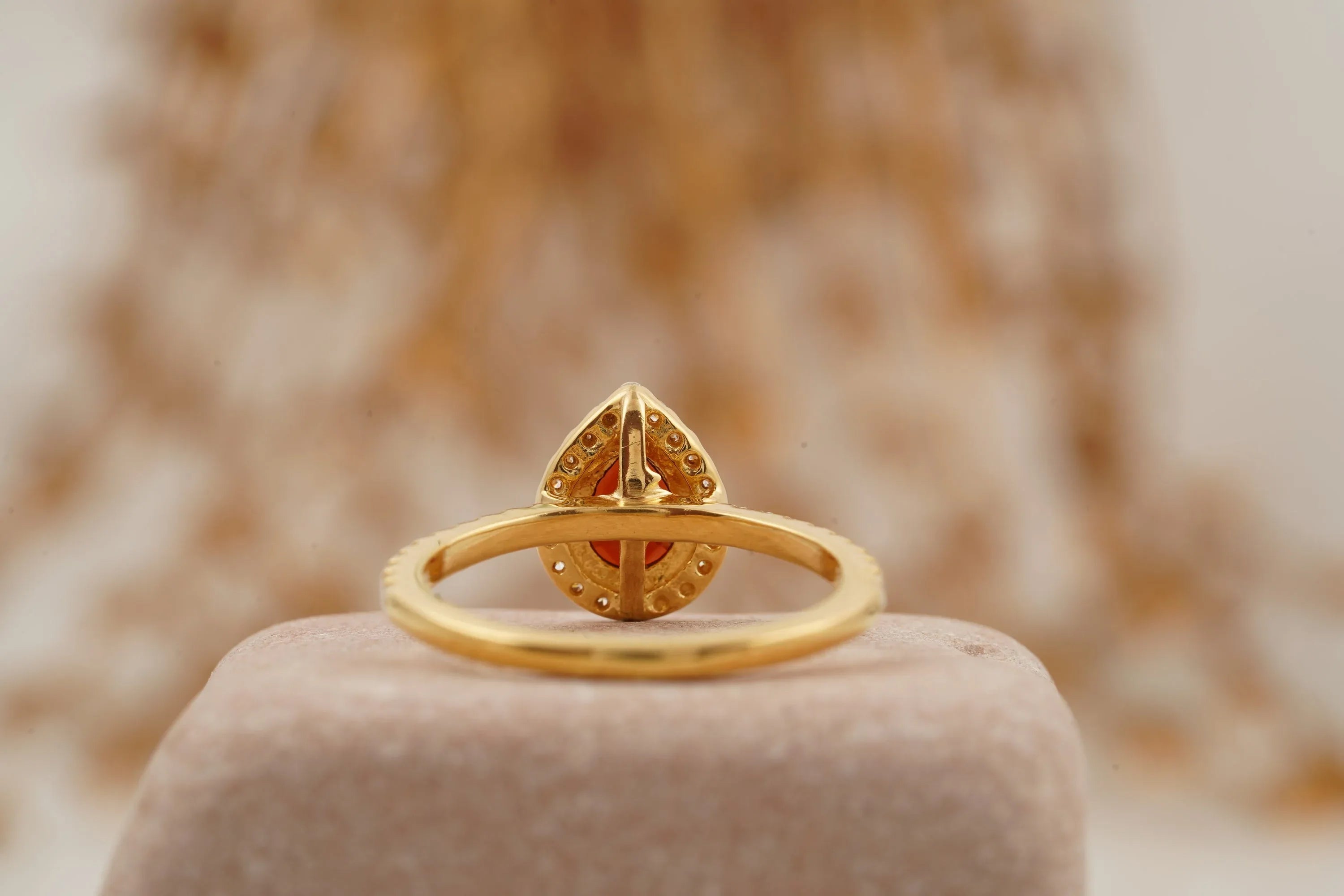 Pear Cut Red Garnet Halo Diamond Engagement Ring - Gigiscc