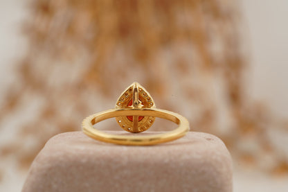Pear Cut Red Garnet Halo Diamond Engagement Ring