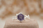 Hexagon Cut Alexandrite Nature Inspired Leaf Engagement Ring - Gigiscc