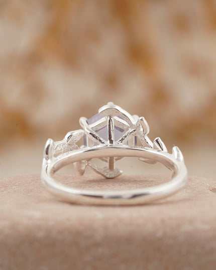Hexagon Cut Alexandrite Nature Inspired Leaf Engagement Ring
