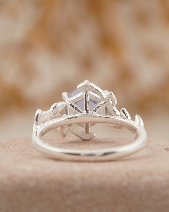 Hexagon Cut Alexandrite Nature Inspired Leaf Engagement Ring