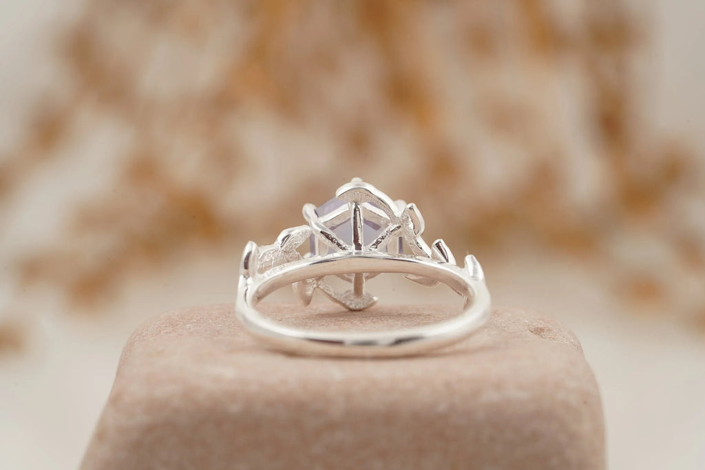 Hexagon Cut Alexandrite Nature Inspired Leaf Engagement Ring - Gigiscc
