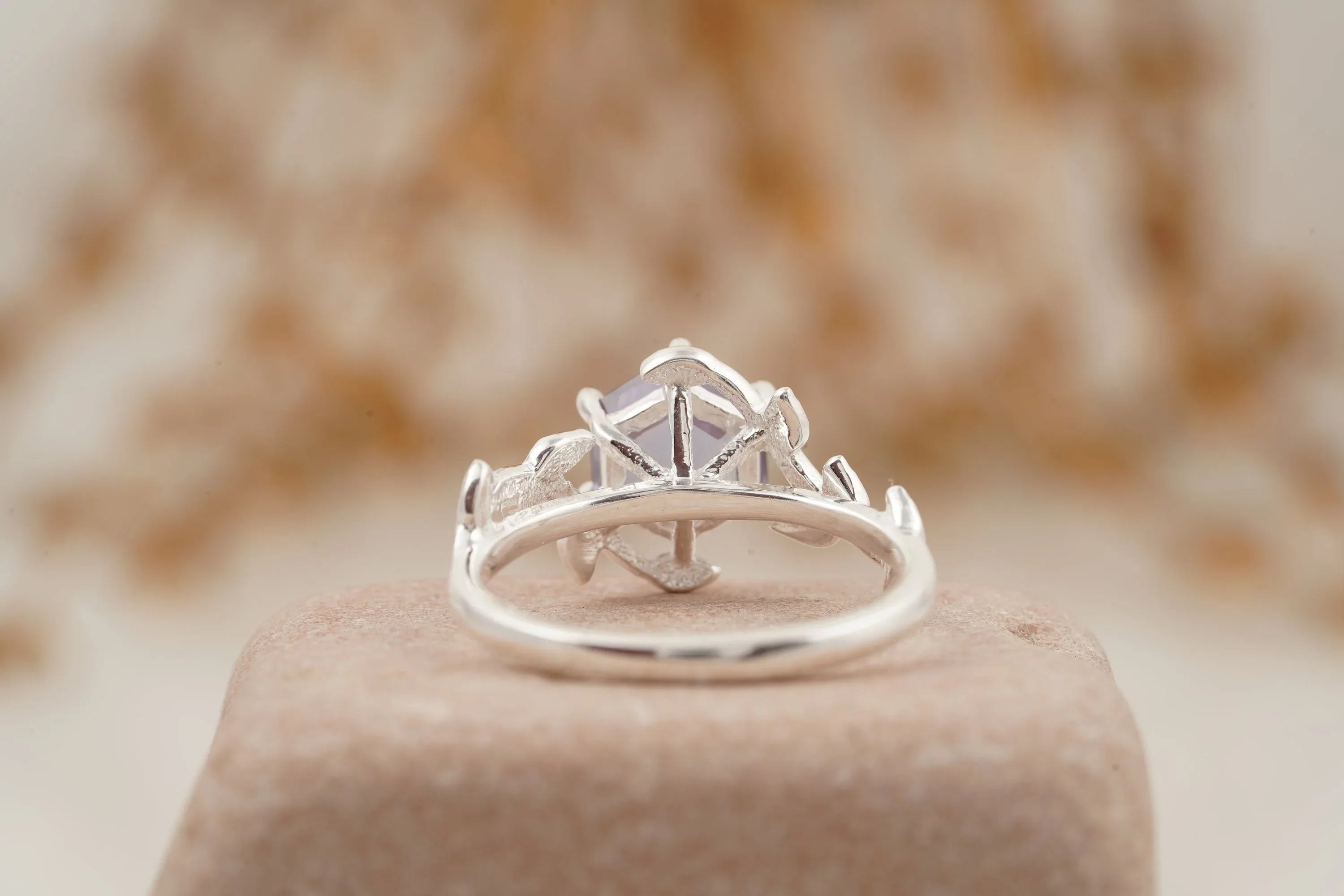 Hexagon Cut Alexandrite Nature Inspired Leaf Engagement Ring - Gigiscc