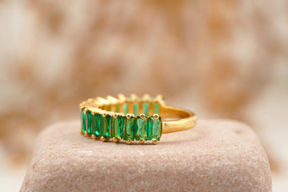Baguette Cut Emerald Half Eternity Art Deco Wedding Band