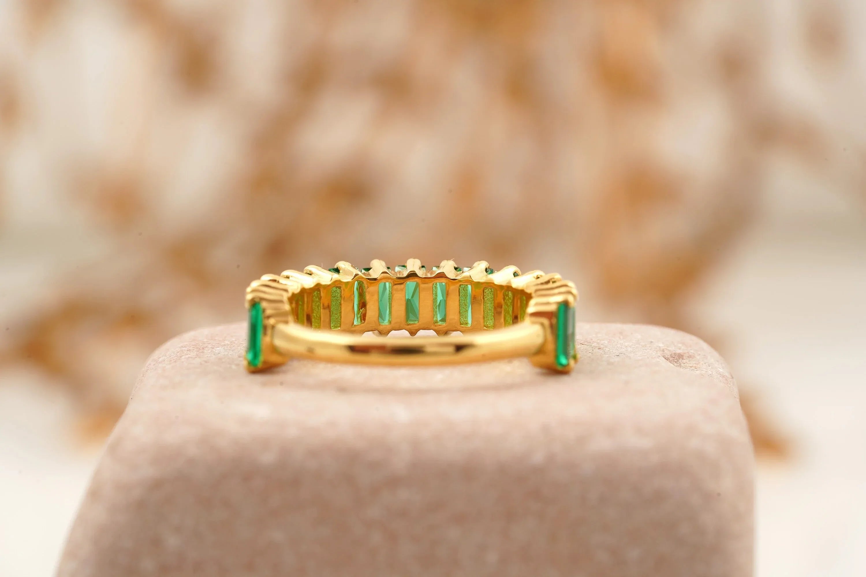 Baguette Cut Emerald Half Eternity Art Deco Wedding Band - Gigiscc