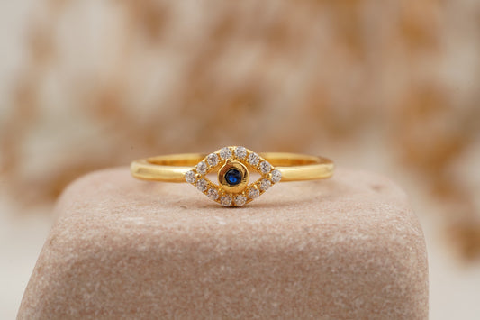 Diamond Evil Eye Ring – 14K Solid Gold Minimalist Jewelry