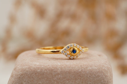 Diamond Evil Eye Ring 14K Solid Gold Minimalist Ring