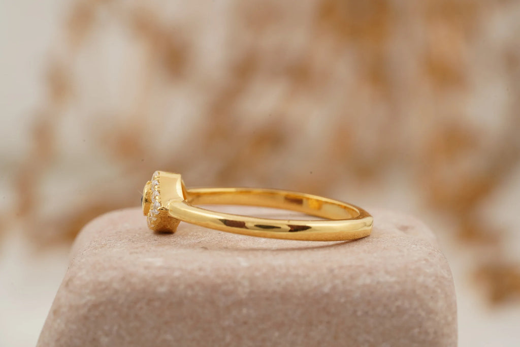 Diamond Evil Eye Ring 14K Solid Gold Minimalist Ring - Gigiscc