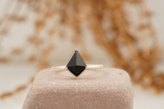 Black Onyx Kite Engagement Ring | 925 Sterling Silver