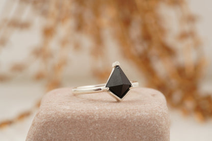 Black Onyx Kite Shaped Engagement Ring 925 Sterling Silver