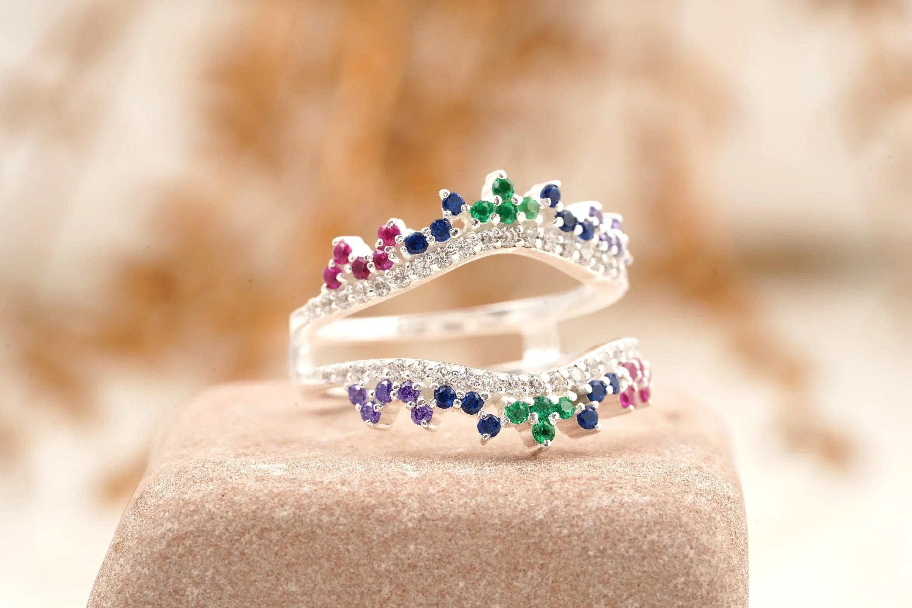 Multi Stone Wedding Band | Sapphire Ruby Emerald Multi Stone Ring - Gigiscc