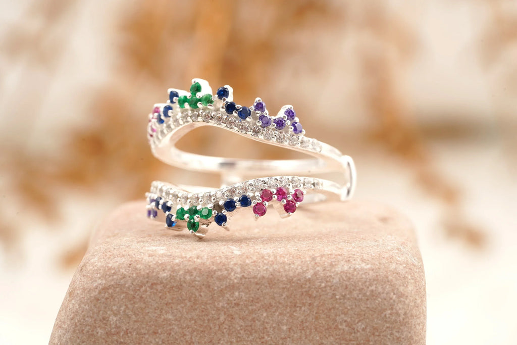 Multi Stone Wedding Band | Sapphire Ruby Emerald Multi Stone Ring - Gigiscc