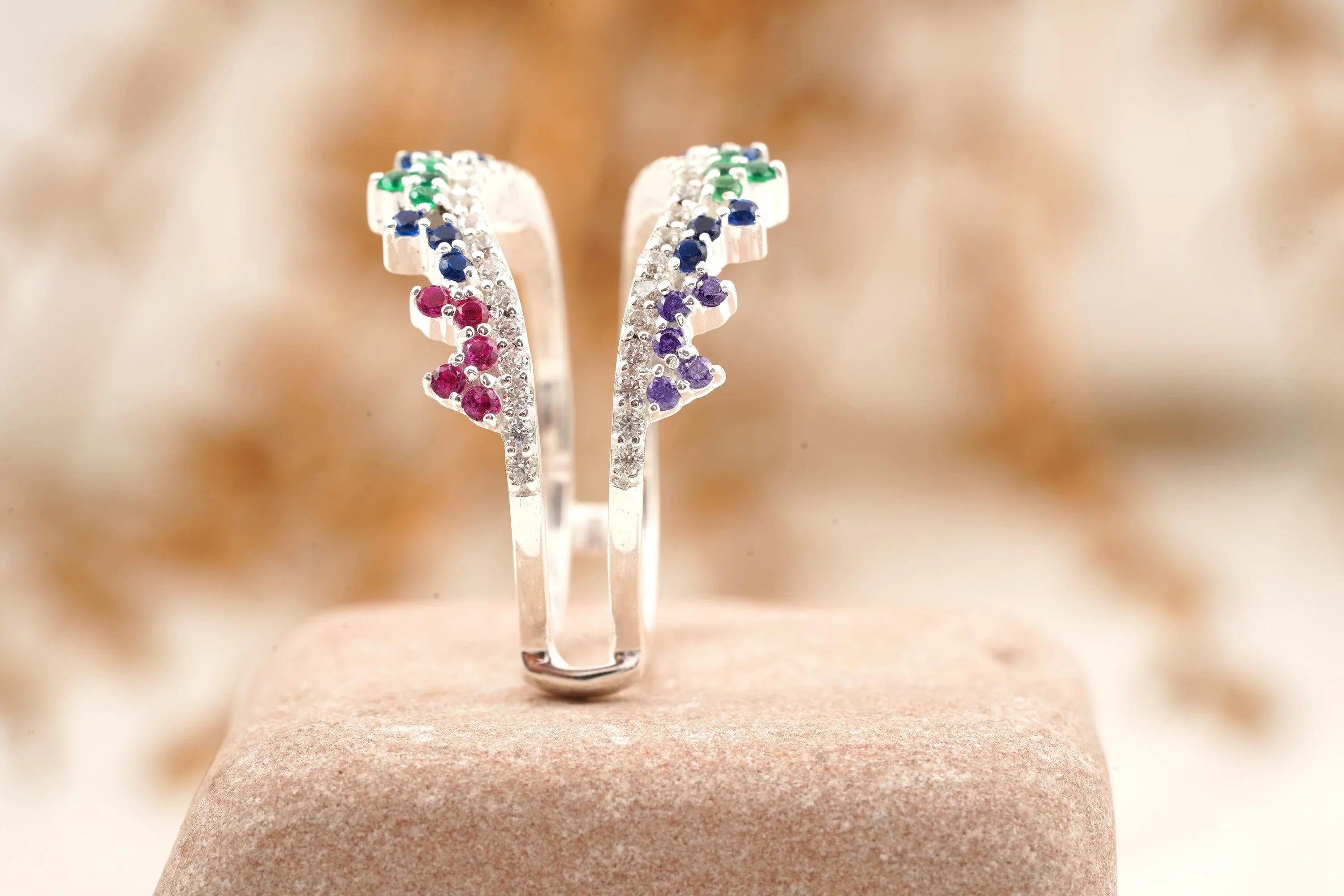 Multi Stone Wedding Band | Sapphire Ruby Emerald Multi Stone Ring - Gigiscc