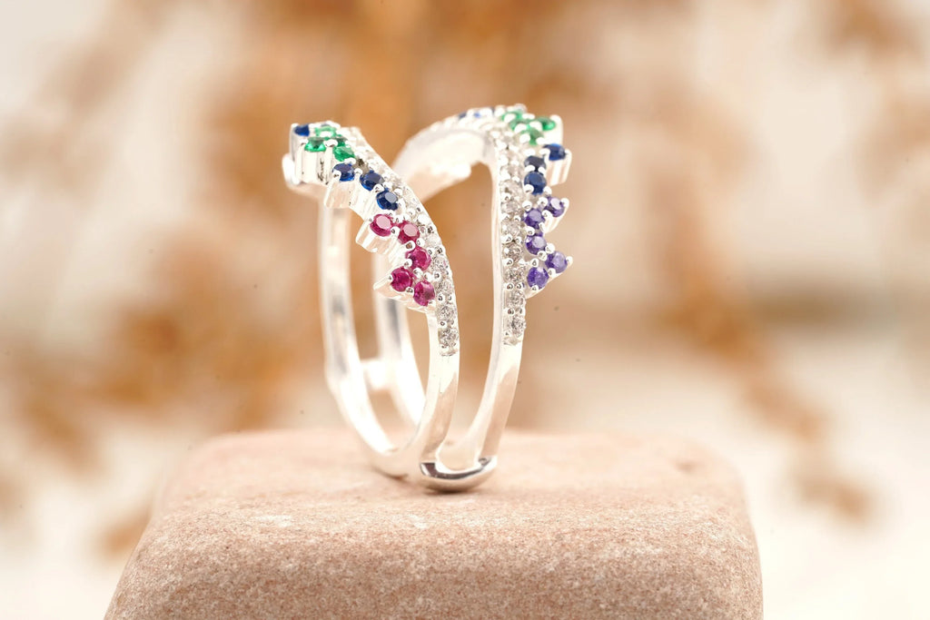 Multi Stone Wedding Band | Sapphire Ruby Emerald Multi Stone Ring - Gigiscc